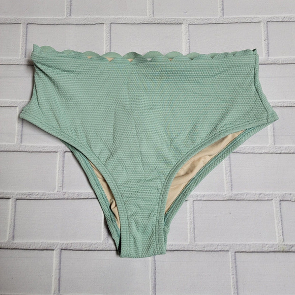 Kona Sol Scalloped Pique High Waist Bikini Bottoms Small Green - Picture 2 of 7